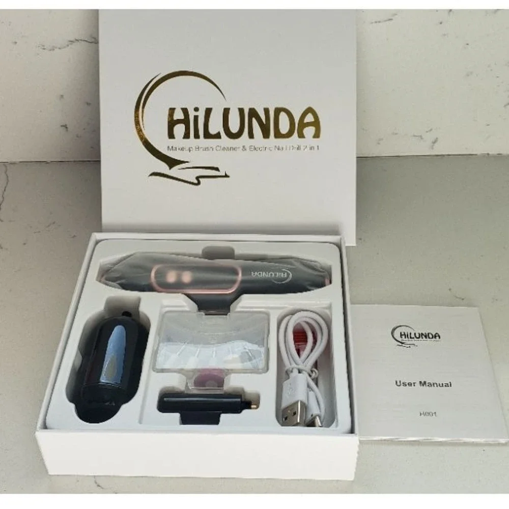 HiLUNDA 2-in-1 Electric Makeup Brush Cleaner and Nail Drill Set Black NIB